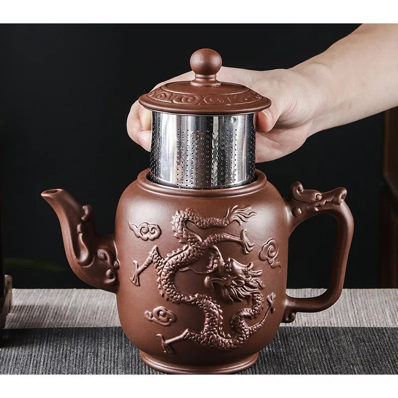 Purple Clay Teapots Chinese Kung Fu Tea Set Master Hand Carved Teapot with Tea Infuser Green Tea Filter Kettle Tea Accessories