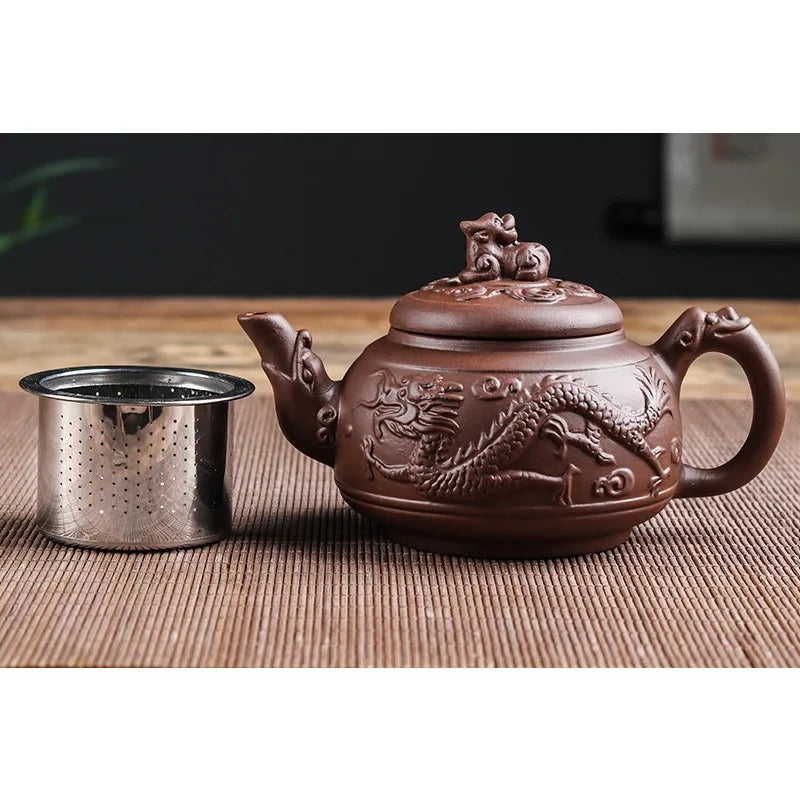 Purple Clay Teapots Chinese Kung Fu Tea Set Master Hand Carved Teapot with Tea Infuser Green Tea Filter Kettle Tea Accessories