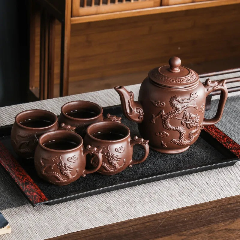 Purple Clay Teapots Chinese Kung Fu Tea Set Master Hand Carved Teapot with Tea Infuser Green Tea Filter Kettle Tea Accessories
