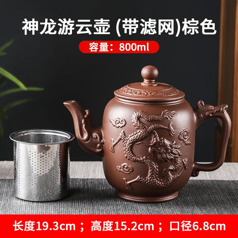 Purple Clay Teapots Chinese Kung Fu Tea Set Master Hand Carved Teapot with Tea Infuser Green Tea Filter Kettle Tea Accessories