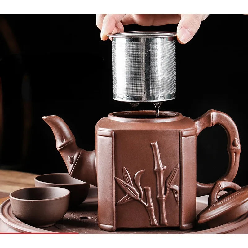 Purple Clay Teapots Chinese Kung Fu Tea Set Master Hand Carved Teapot with Tea Infuser Green Tea Filter Kettle Tea Accessories