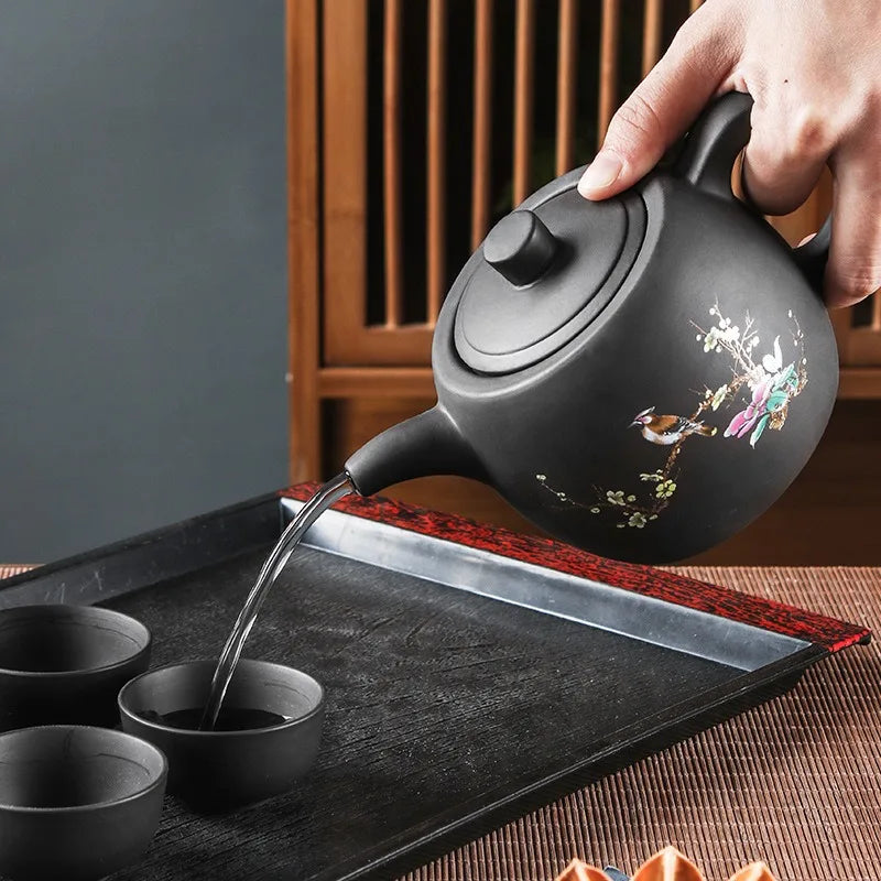 Purple Clay Teapots Large Capacity Flowers and Birds Teapot Handmade Zhu Mud Dragon Pattern Tea Infuser Chinese Tea Set