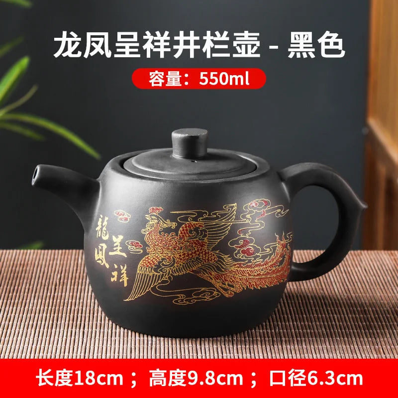 Purple Clay Teapots Large Capacity Flowers and Birds Teapot Handmade Zhu Mud Dragon Pattern Tea Infuser Chinese Tea Set
