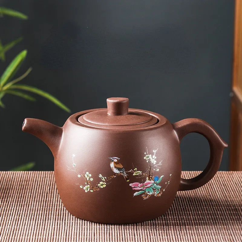 Purple Clay Teapots Large Capacity Flowers and Birds Teapot Handmade Zhu Mud Dragon Pattern Tea Infuser Chinese Tea Set