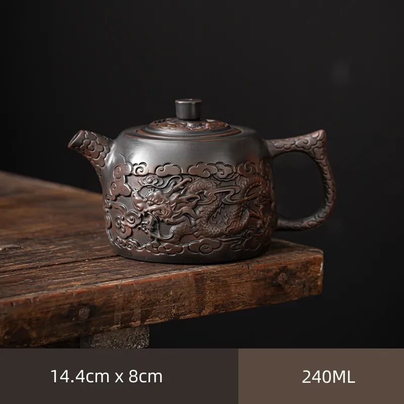 Purple Pottery Teapot Hand Carving  Ceramic Drink Pot Kettle Pot Kung Fu Tea Set Pure  Teapot Teapot for Tea Puer Tea