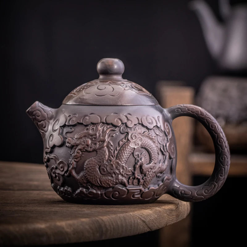 Purple Pottery Teapot Hand Carving  Ceramic Drink Pot Kettle Pot Kung Fu Tea Set Pure  Teapot Teapot for Tea Puer Tea