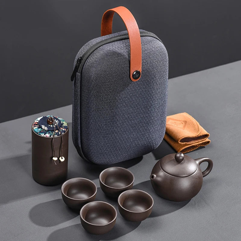 Purple Sand Tea Set Chinese Kung Fu Teaset Ceramic Portable Teapot Set Outdoor Travel Gaiwan Tea Cups of Tea Ceremony Teacup