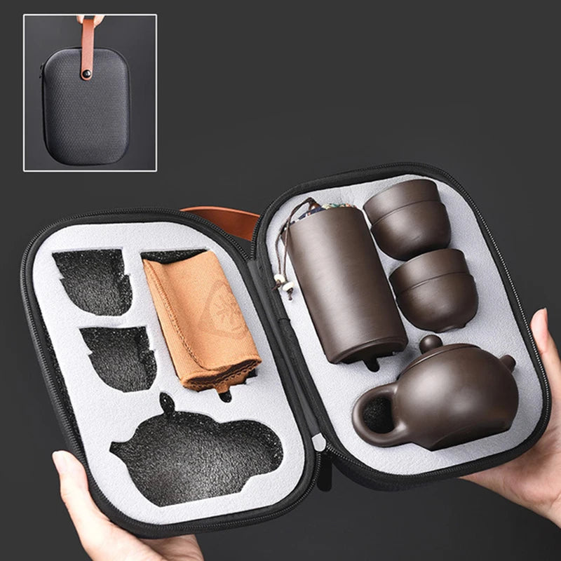 Purple Sand Tea Set Chinese Kung Fu Teaset Ceramic Portable Teapot Set Outdoor Travel Gaiwan Tea Cups of Tea Ceremony Teacup