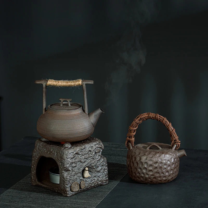 Raw Ore Stoneware Teapot Household Ceramic Beam Teapot Tea Stove Kung Fu Tea Ceremony Tea Maker Single Pot Warmer Teaware Dining