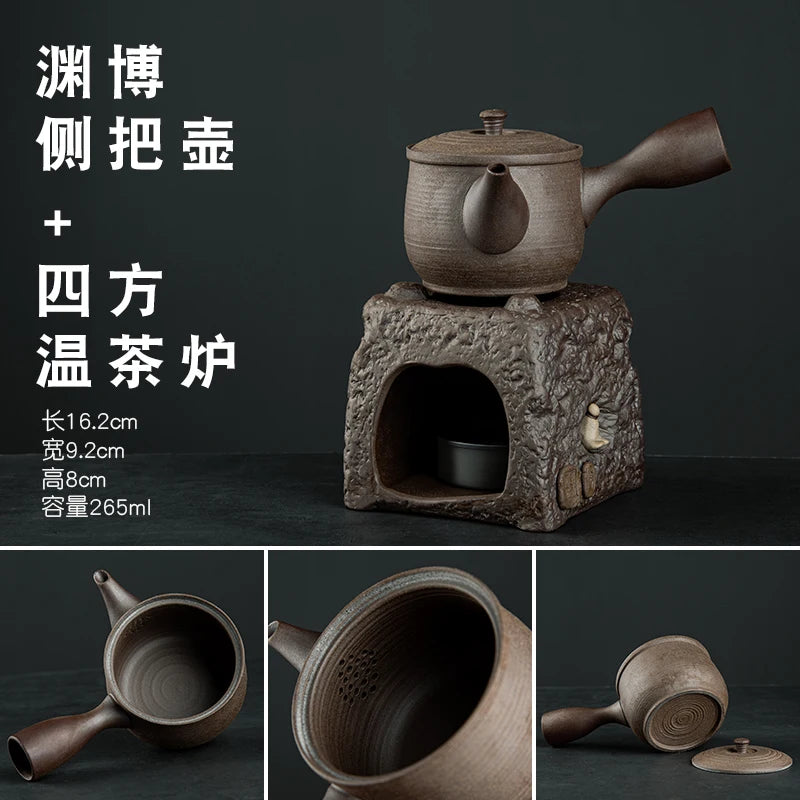 Raw Ore Stoneware Teapot Household Ceramic Beam Teapot Tea Stove Kung Fu Tea Ceremony Tea Maker Single Pot Warmer Teaware Dining