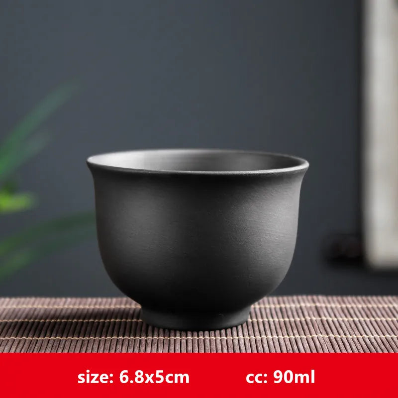 Retro Purple Clay Dragon Pattern Tea Bowl Zhu Mud Teacup Handmade Relief Dragon and Phoenix Tea Cup Portable Master Cup Tea Set