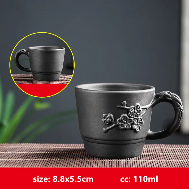 Retro Purple Clay Dragon Pattern Tea Bowl Zhu Mud Teacup Handmade Relief Dragon and Phoenix Tea Cup Portable Master Cup Tea Set