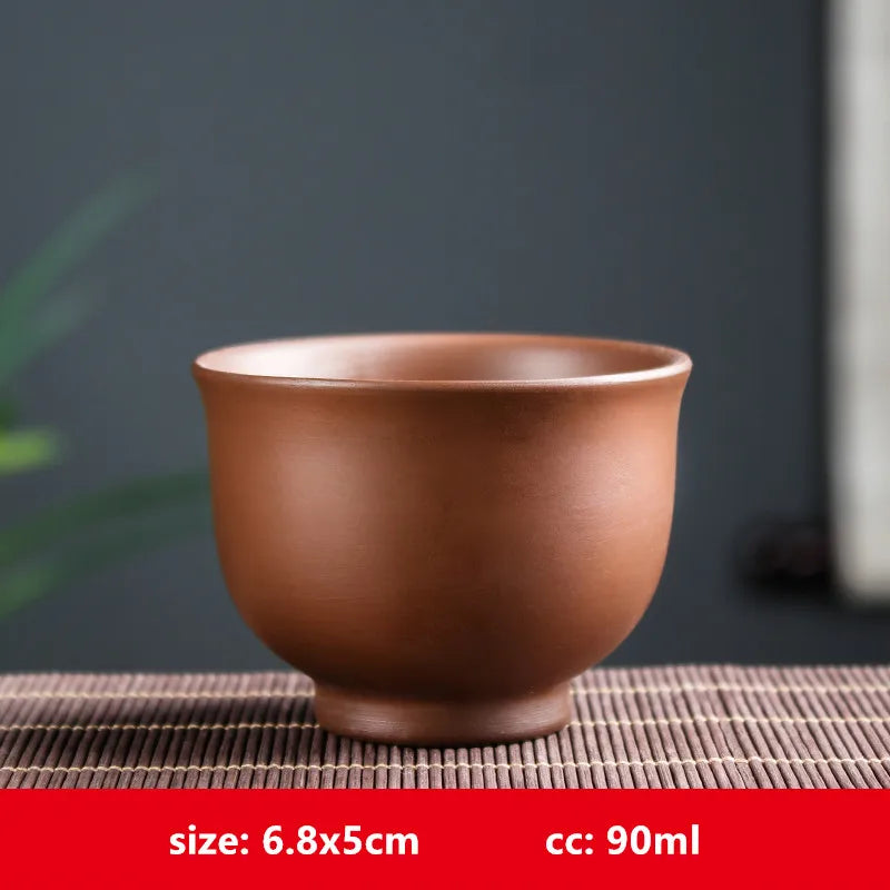 Retro Purple Clay Dragon Pattern Tea Bowl Zhu Mud Teacup Handmade Relief Dragon and Phoenix Tea Cup Portable Master Cup Tea Set