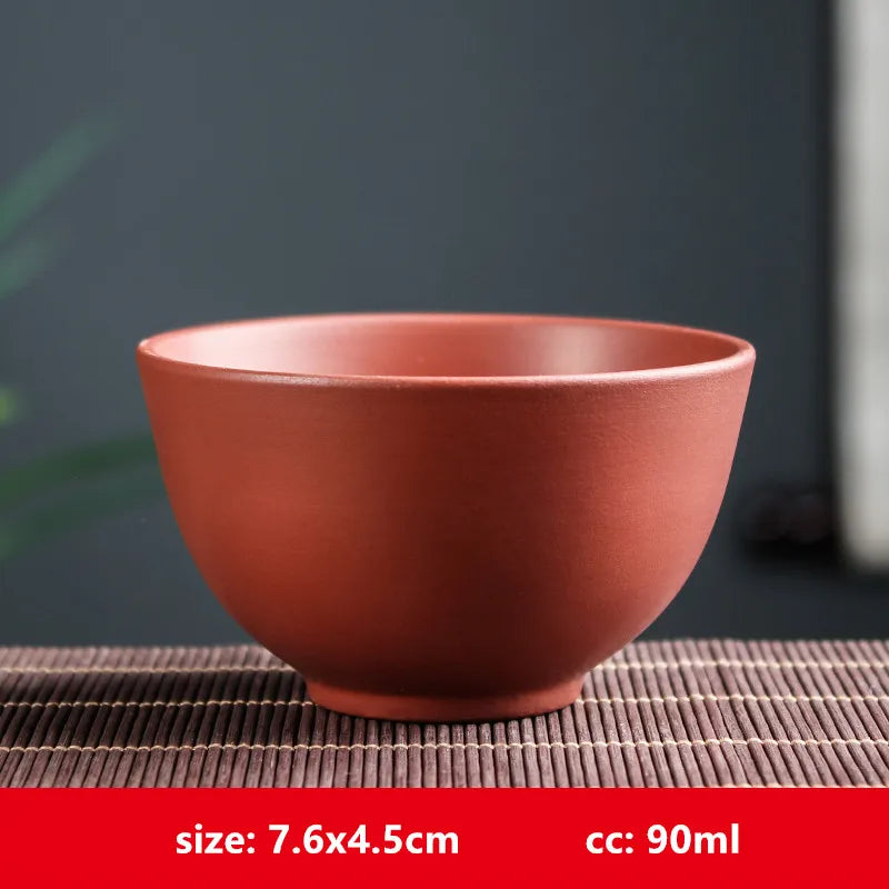 Retro Purple Clay Dragon Pattern Tea Bowl Zhu Mud Teacup Handmade Relief Dragon and Phoenix Tea Cup Portable Master Cup Tea Set