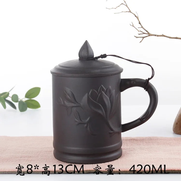 Retro Yixing Mug with Lid Peach Bamboo Purple Clay Tea Cup 400ml Teacup Office Zisha Tea Mug Traditional Chinese Teaware