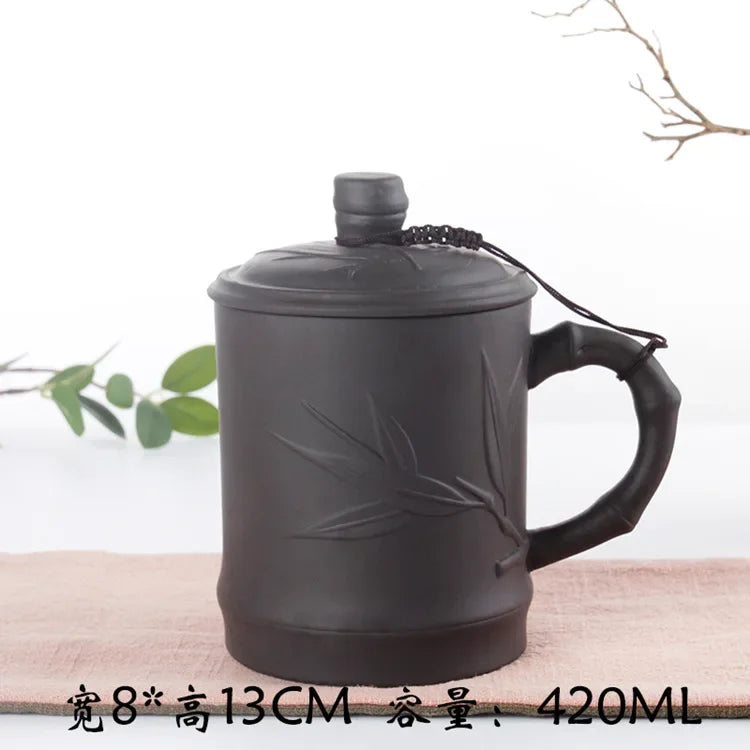 Retro Yixing Mug with Lid Peach Bamboo Purple Clay Tea Cup 400ml Teacup Office Zisha Tea Mug Traditional Chinese Teaware