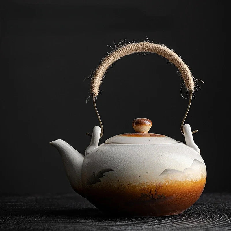 Rough Pottery Built Pot Snow Flower Tea Pot Ceramic Tea Set Vintage Tea Making Western Shi Pot Tianmu Glaze Sheet Teapot Clay