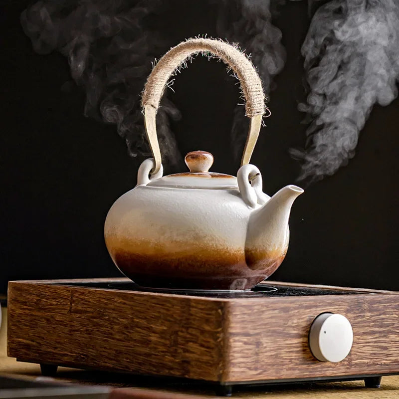 Rough Pottery Built Pot Snow Flower Tea Pot Ceramic Tea Set Vintage Tea Making Western Shi Pot Tianmu Glaze Sheet Teapot Clay