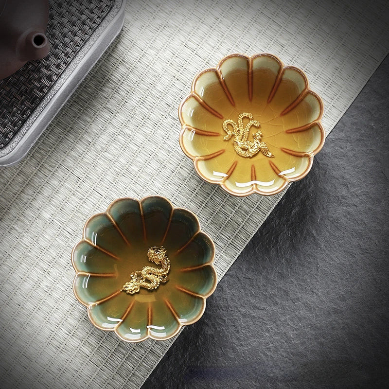 Ru Kiln Inlaid Silver Tea Cup Master Cup Kung Fu Tea Set Ceramic Tea Cup Retro Large Tea Bowl Exquisite Handmade Petal Teacup