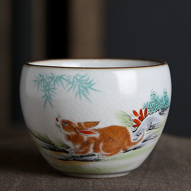 Ru Kiln Zodiac Tea Cup Retro Master Cup Ceramic Tea Cup Kung Fu Tea Set Tea Cup Set Tea Bowl Chinese Teaware Hand Painted Teacup