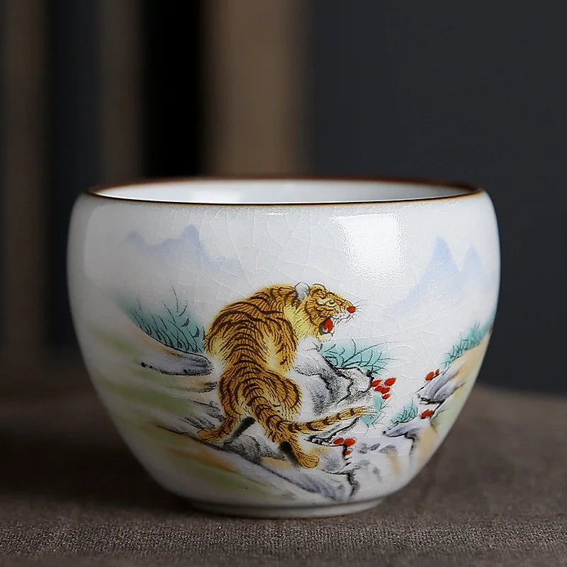 Ru Kiln Zodiac Tea Cup Retro Master Cup Ceramic Tea Cup Kung Fu Tea Set Tea Cup Set Tea Bowl Chinese Teaware Hand Painted Teacup
