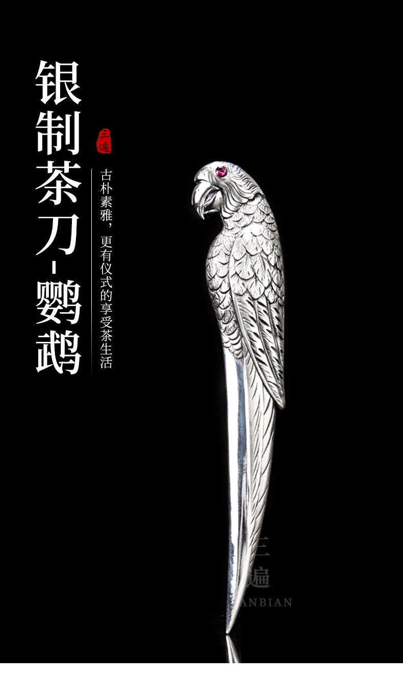 Three Times Silver Gilded Parrot Silver Tea Knife Pu'er Tea Brick Knife Tea Knife Dark Brick Tea Tea Needle Tea Awl Kung Fu Te