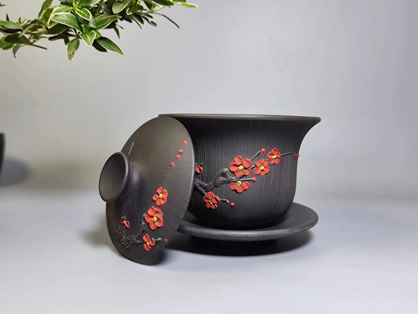 Jianshui Handmade Plum Blossom Carving Gaiwan Teacups Tea Pot(Not Yixing Zisha) Kung Fu Tea Set Drinkware Tea Ceremony