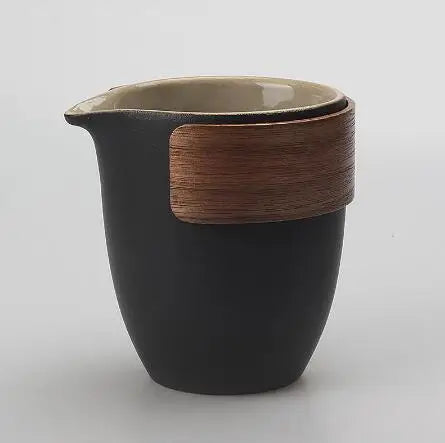 Scald Proof Bamboo Covered Tea Cup, Black Pottery Teacup, Tea Dispenser, Tea Sea Cup, Retro Chinese Creativity, 260ml