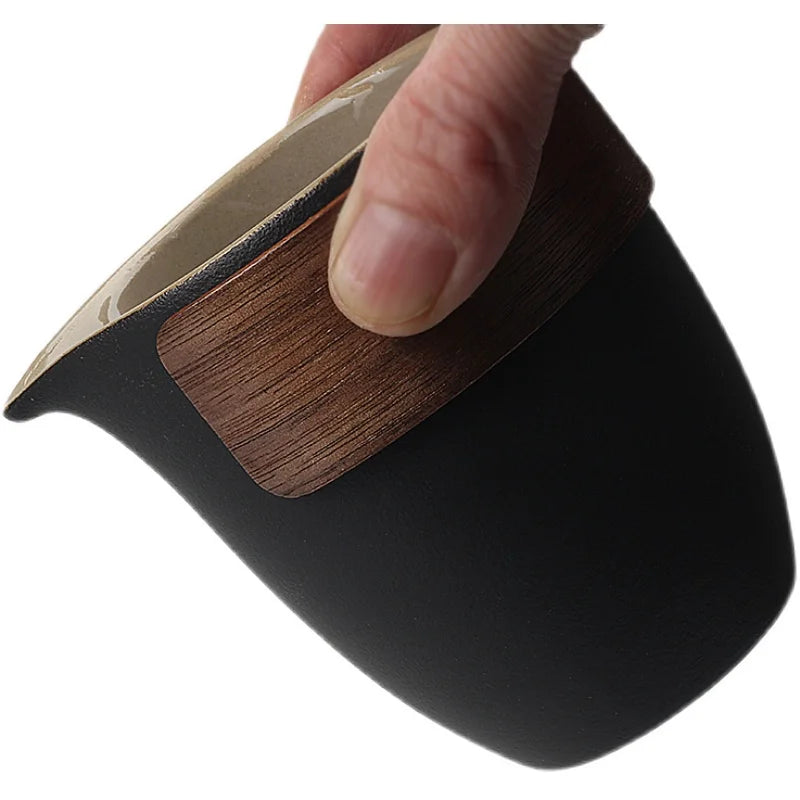 Scald Proof Bamboo Covered Tea Cup, Black Pottery Teacup, Tea Dispenser, Tea Sea Cup, Retro Chinese Creativity, 260ml