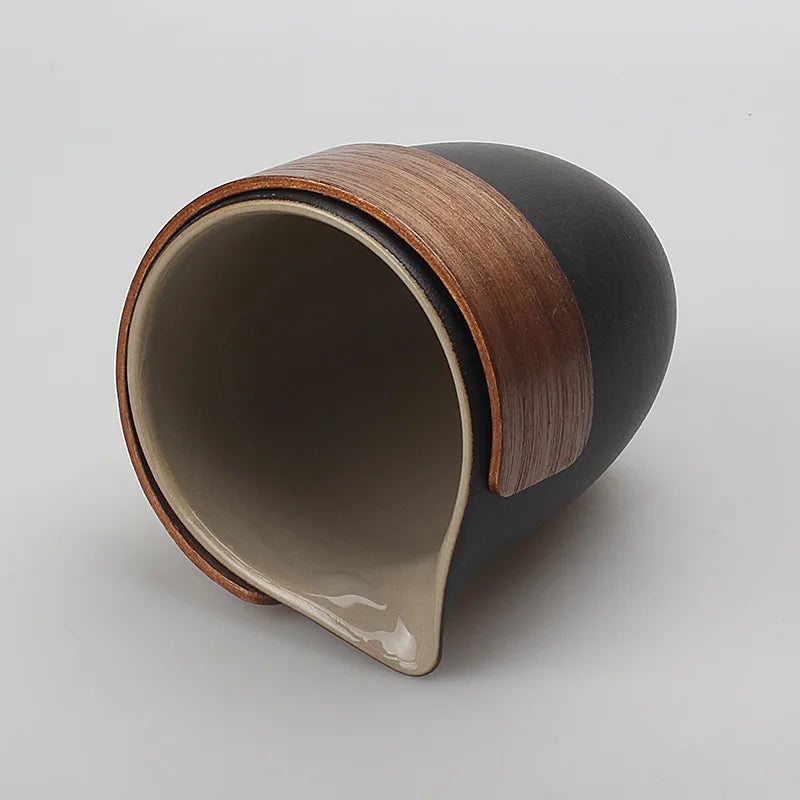 Scald Proof Bamboo Covered Tea Cup, Black Pottery Teacup, Tea Dispenser, Tea Sea Cup, Retro Chinese Creativity, 260ml