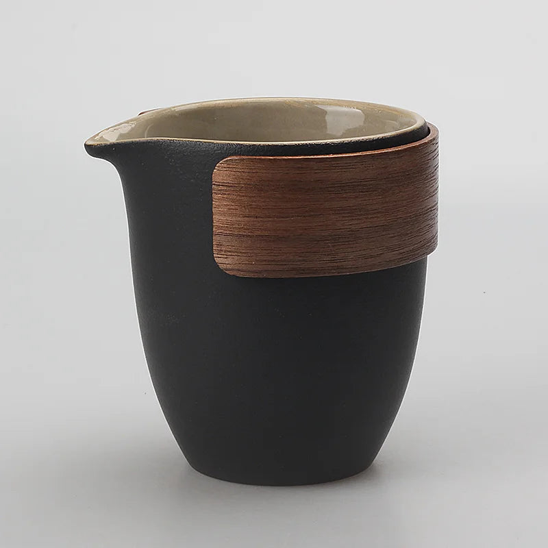 Scald Proof Bamboo Covered Tea Cup, Black Pottery Teacup, Tea Dispenser, Tea Sea Cup, Retro Chinese Creativity, 260ml