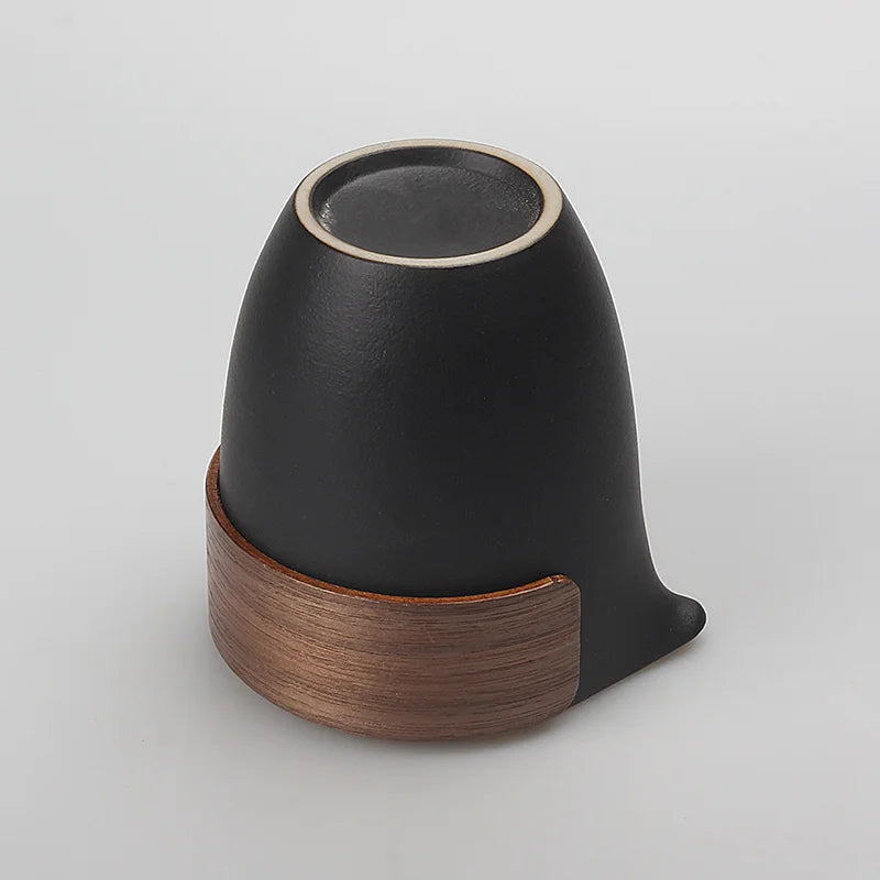 Scald Proof Bamboo Covered Tea Cup, Black Pottery Teacup, Tea Dispenser, Tea Sea Cup, Retro Chinese Creativity, 260ml