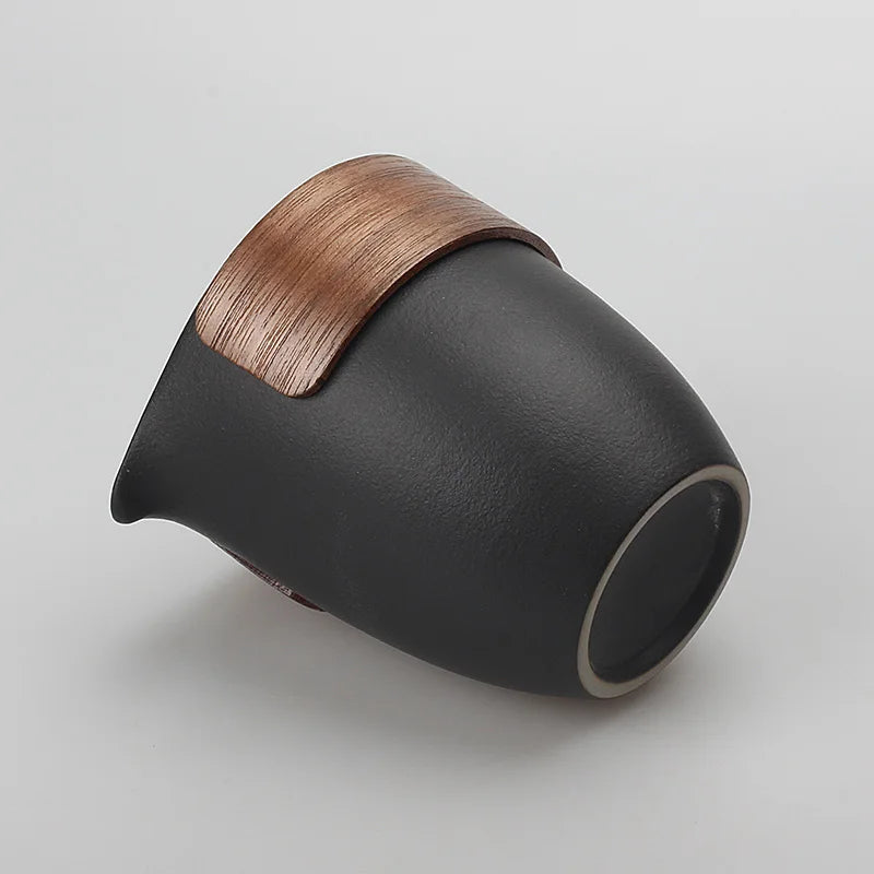 Scald Proof Bamboo Covered Tea Cup, Black Pottery Teacup, Tea Dispenser, Tea Sea Cup, Retro Chinese Creativity, 260ml