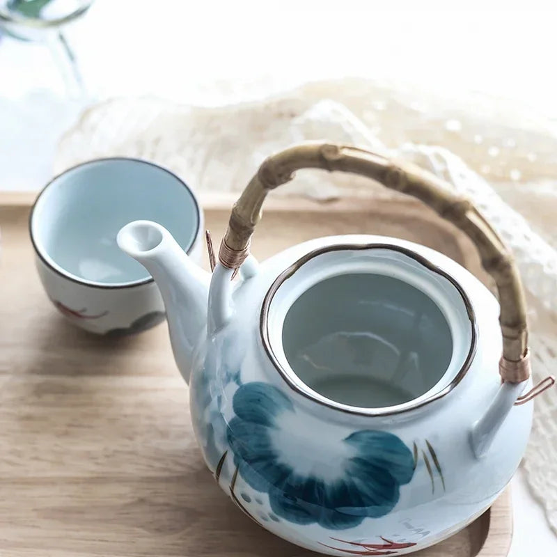 Set of Ceramic Goldfish Tea Pot Tea Cup Water Cup Lotus Design Tea Kettle Teaware Set (4 cups+1 teapot)