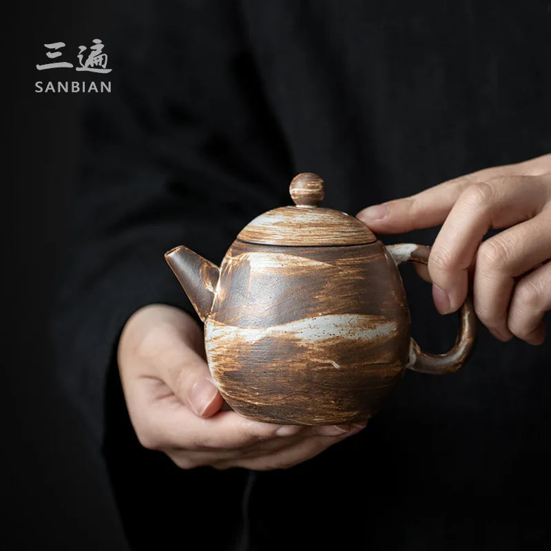 Shadow White Japanese Style Retro Stoneware Teapot Pot Teapot Ceramic Household Kung Fu Tea Set Teapot Single Teapot
