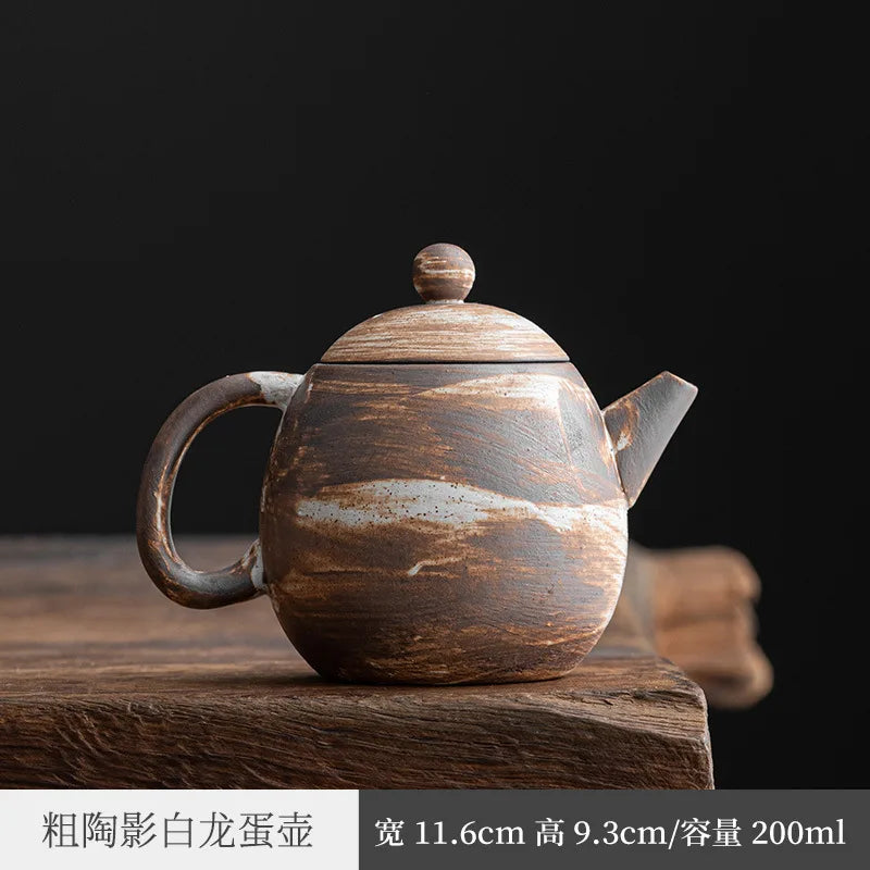 Shadow White Japanese Style Retro Stoneware Teapot Pot Teapot Ceramic Household Kung Fu Tea Set Teapot Single Teapot