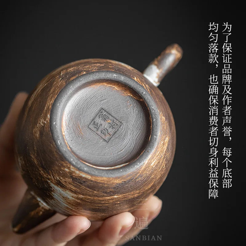 Shadow White Japanese Style Retro Stoneware Teapot Pot Teapot Ceramic Household Kung Fu Tea Set Teapot Single Teapot