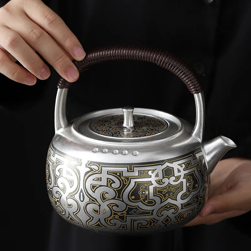 Silver-Plated Handmade Tea Art Teapot, Beautiful Tea Pot, Japan Puer Tea Infusers, Teapots to Boil Water Gift, 1000ml