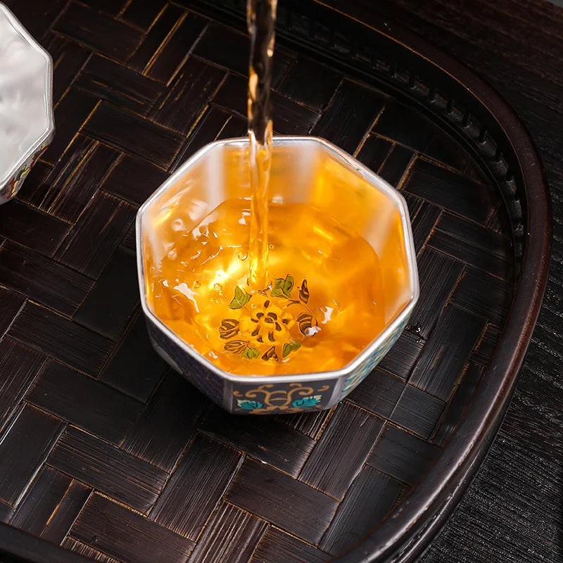 Silver Plated Tea Cup 999 Sterling Silver Ceramic Cup Personal Cup Master Cup Kung Fu Tea Set Tea Tasting Cup Tea Cup Court
