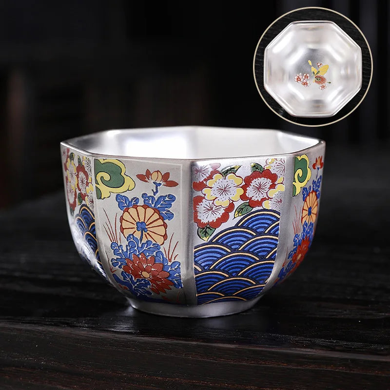 Silver Plated Tea Cup 999 Sterling Silver Ceramic Cup Personal Cup Master Cup Kung Fu Tea Set Tea Tasting Cup Tea Cup Court