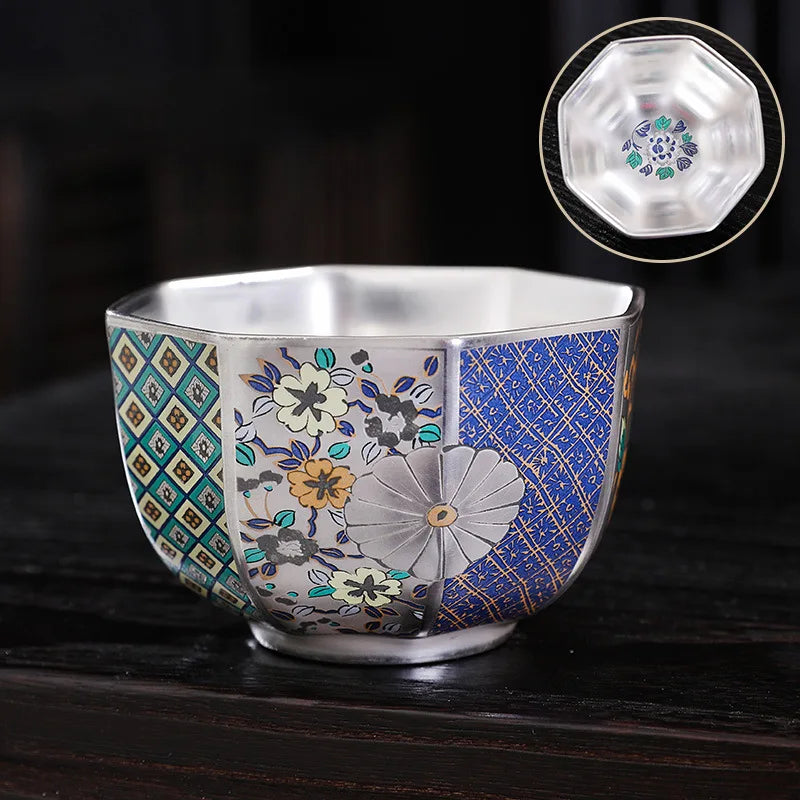 Silver Plated Tea Cup 999 Sterling Silver Ceramic Cup Personal Cup Master Cup Kung Fu Tea Set Tea Tasting Cup Tea Cup Court