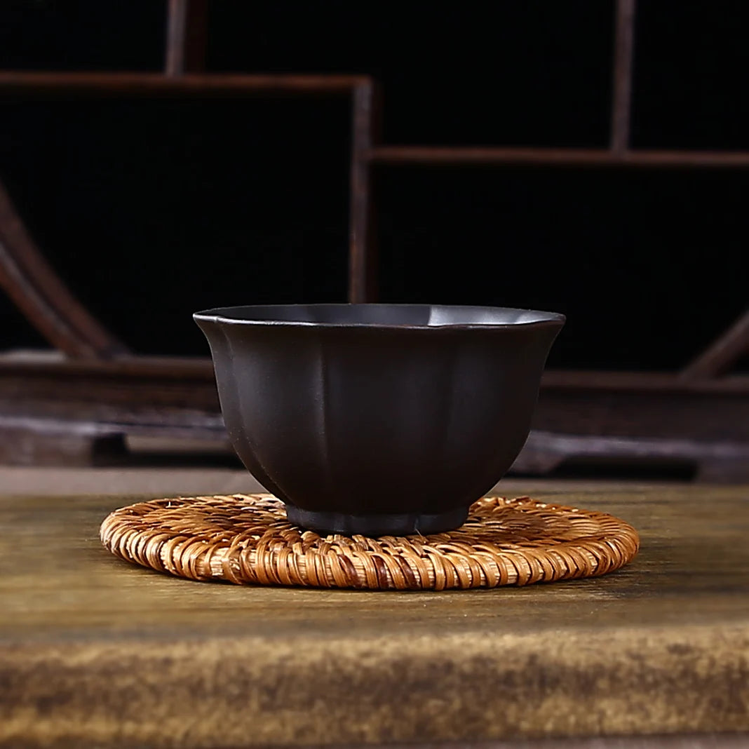 Small Lotus Tea Cup Set, Yixing Zisha Tea Cup, Kungfu Tea Set, Ceramic Master Cup, Single Teacup, Black, Red, 3Pcs Pack