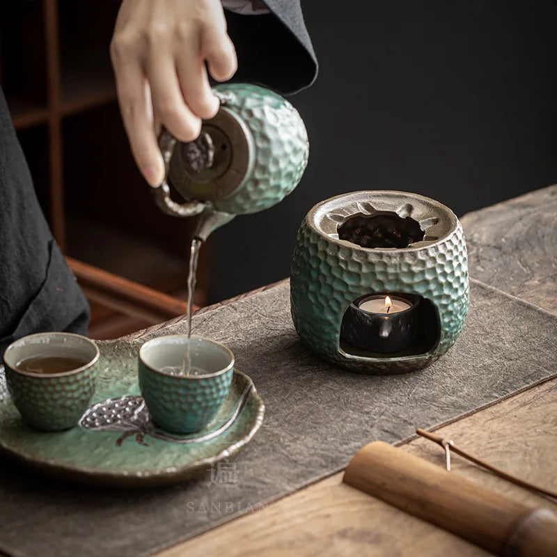 Stoneware Loop-Handled Teapot Warm Tea Stove Set Household Japanese Retro Small Tea Brewing Pot Tea Making Ceramic Kung Fu Tea
