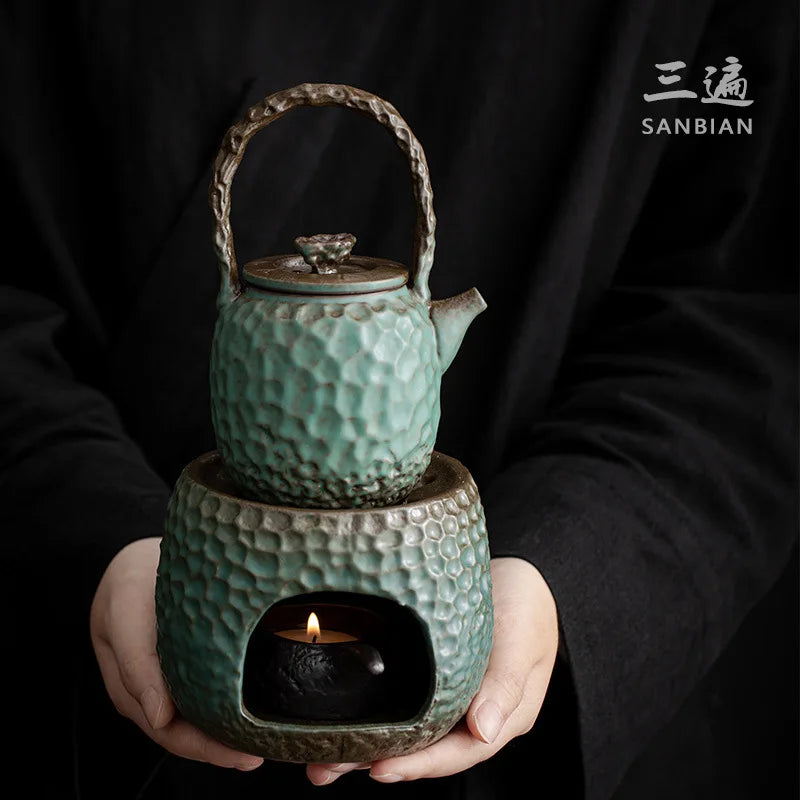 Stoneware Loop-Handled Teapot Warm Tea Stove Set Household Japanese Retro Small Tea Brewing Pot Tea Making Ceramic Kung Fu Tea