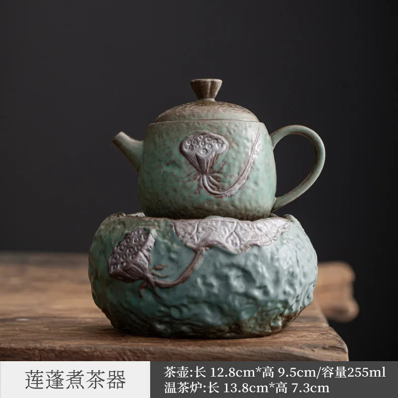 Stoneware Loop-Handled Teapot Warm Tea Stove Set Household Japanese Retro Small Tea Brewing Pot Tea Making Ceramic Kung Fu Tea