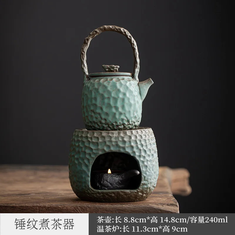 Stoneware Loop-Handled Teapot Warm Tea Stove Set Household Japanese Retro Small Tea Brewing Pot Tea Making Ceramic Kung Fu Tea
