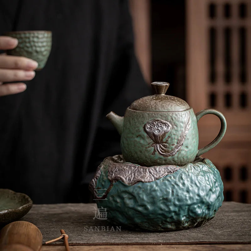 Stoneware Loop-Handled Teapot Warm Tea Stove Set Household Japanese Retro Small Tea Brewing Pot Tea Making Ceramic Kung Fu Tea