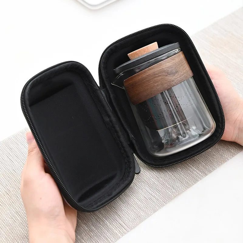 Tea Set Kung Fu Teapot Infuser Tea Set Travel Tea Set Wood Handle Kung Fu Tea Pot with Lid for Traveling Outdoor Picnic Hotel