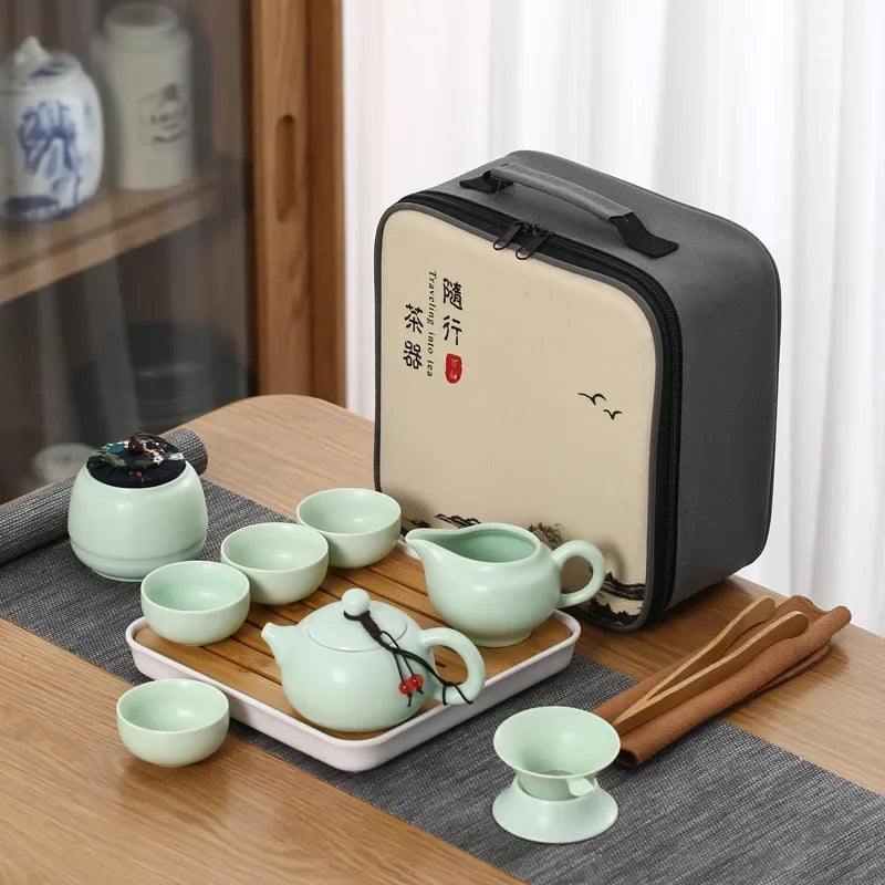 Tea Set Purple Clay Portable Teapot Set Outdoor Travel Gaiwan Tea Cups of Tea Ceremony Teacup Fine Gift Organizer