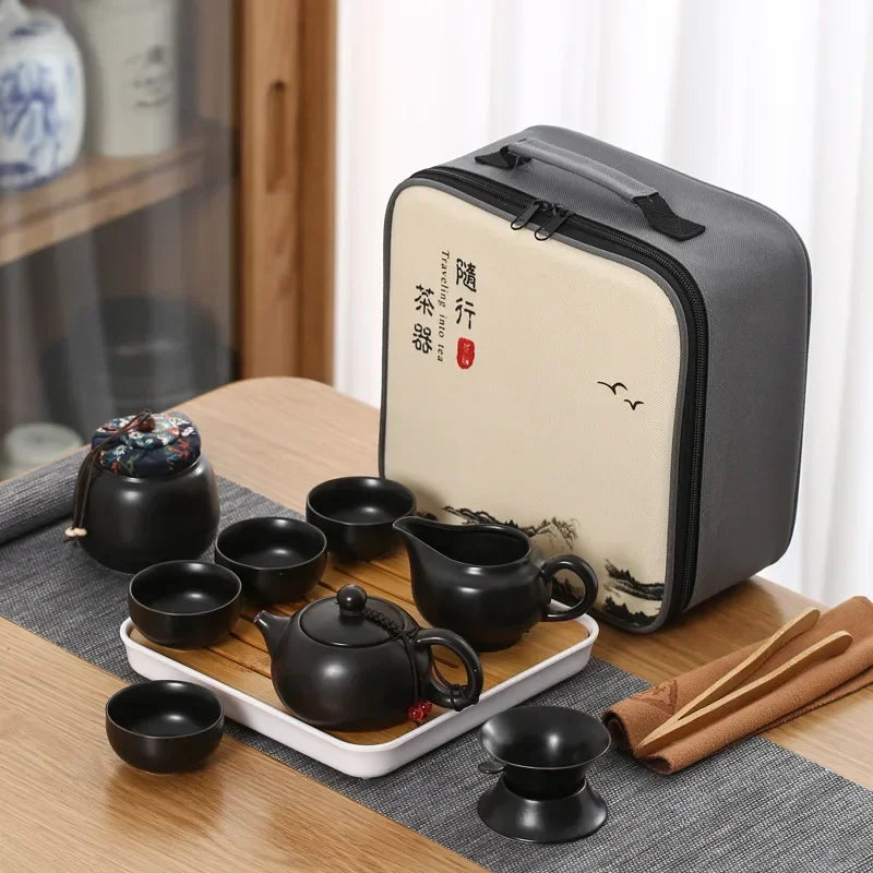 Tea Set Purple Clay Portable Teapot Set Outdoor Travel Gaiwan Tea Cups of Tea Ceremony Teacup Fine Gift Organizer